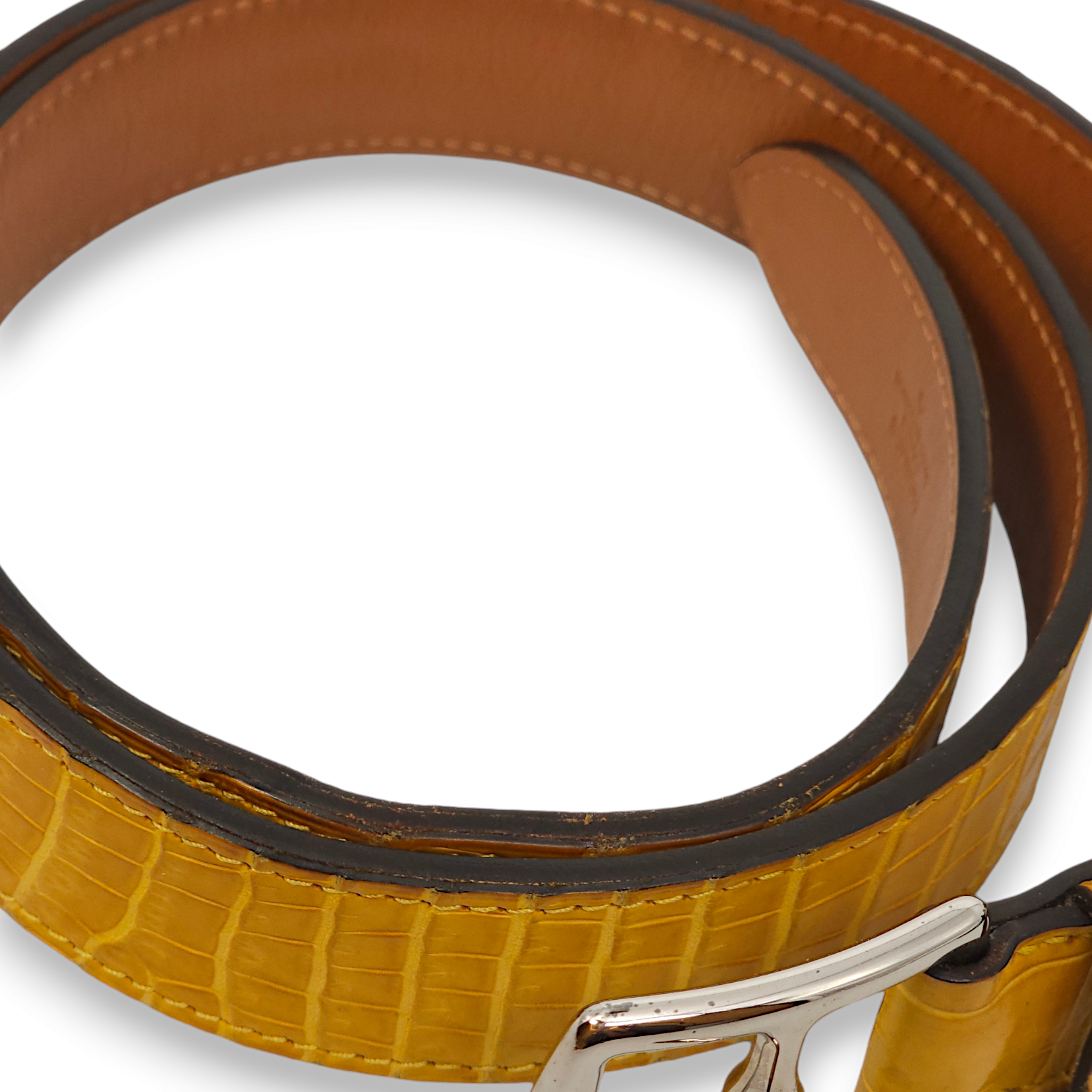 Etriviere 85cm by 32mm Jaune Belt in Matte Porosus, Palladium hardware