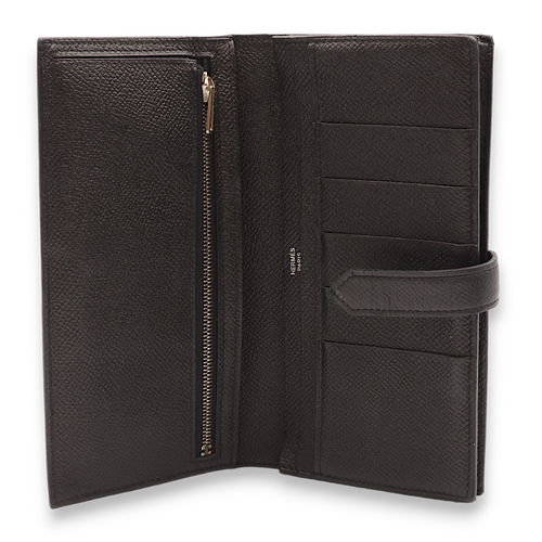 Bearn Bi Fold Black Wallet in Epsom, Palladium hardware