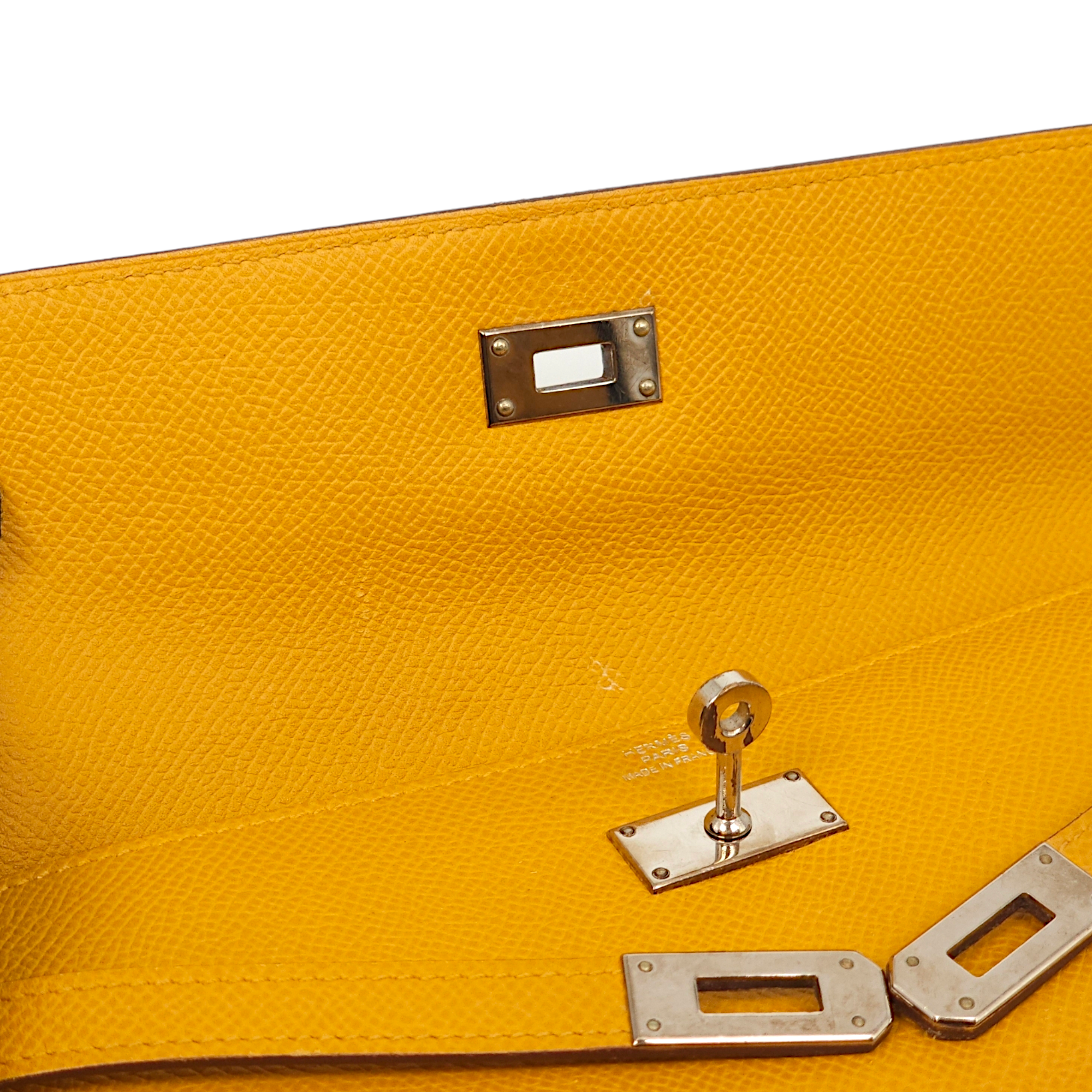 Kelly Jaune Ambre Wallet in Epsom, Palladium hardware