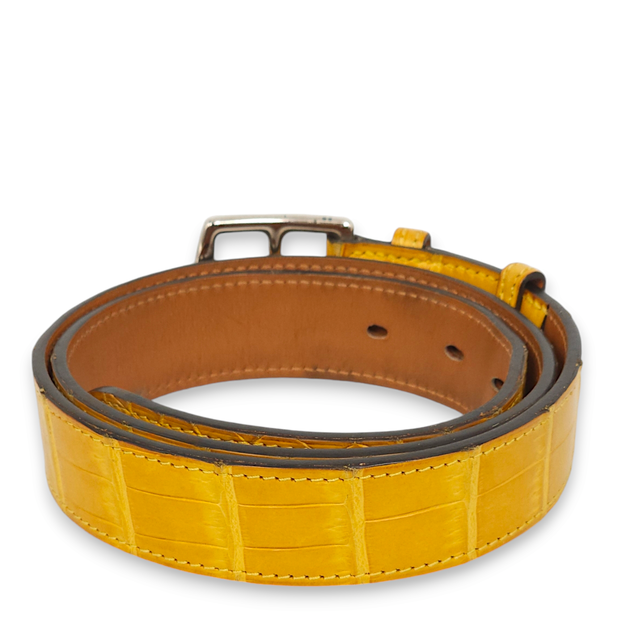 Etriviere 85cm by 32mm Jaune Belt in Matte Porosus, Palladium hardware