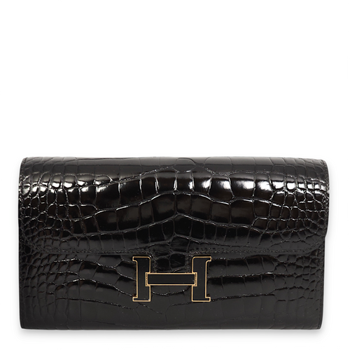 Constance To Go Black Crossbody Bag in Shiny Alligator, Gold hardware