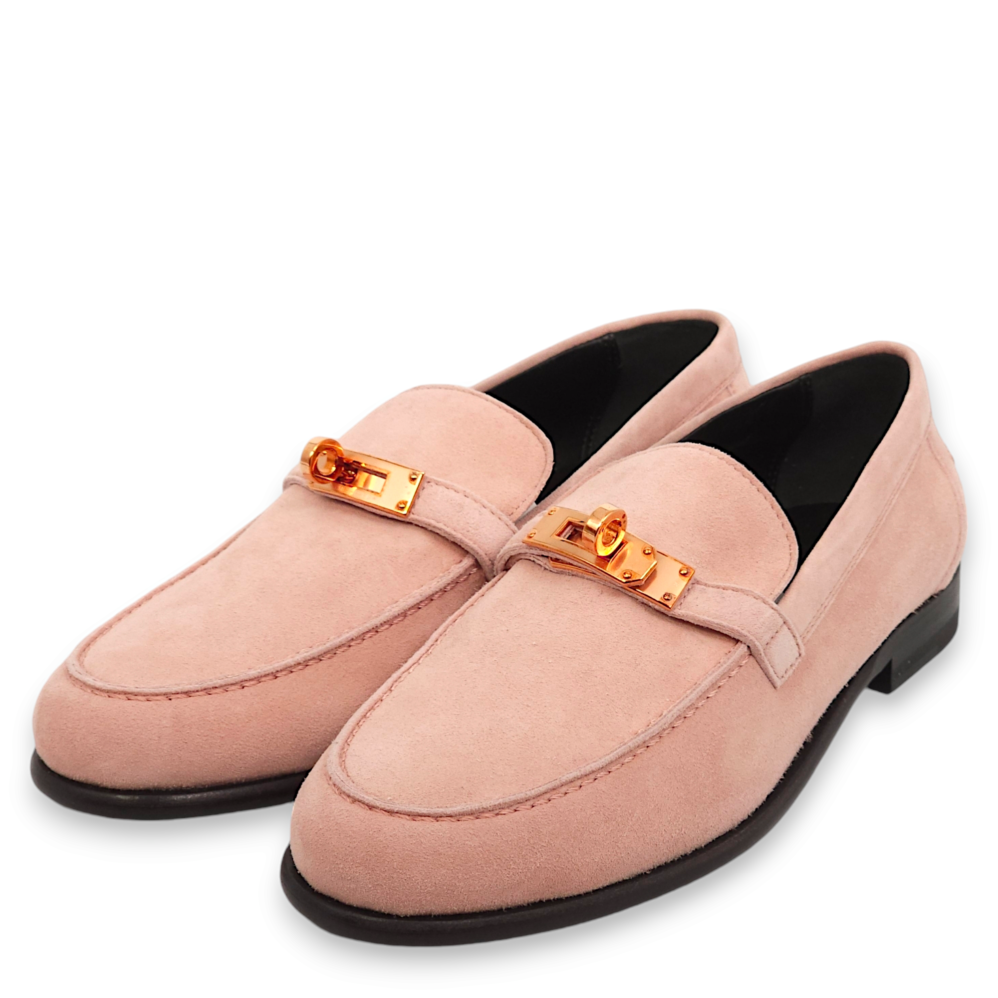 Destin 36 Rose Opaline Loafers in Suede Leather, Rose Gold hardware