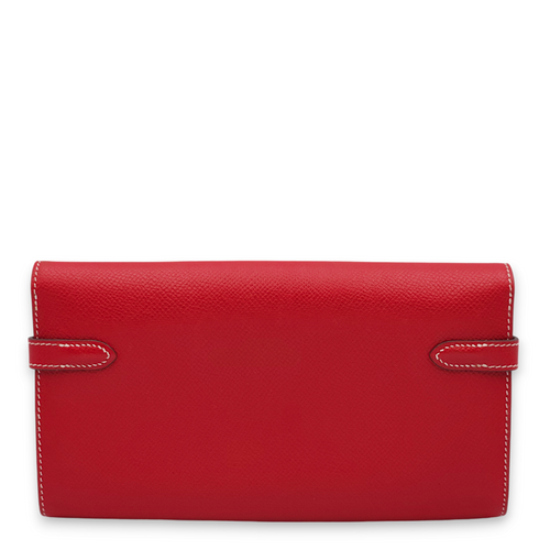 Kelly Rouge Casaque/Blue Thalassa Wallet in Epsom, Palladium hardware