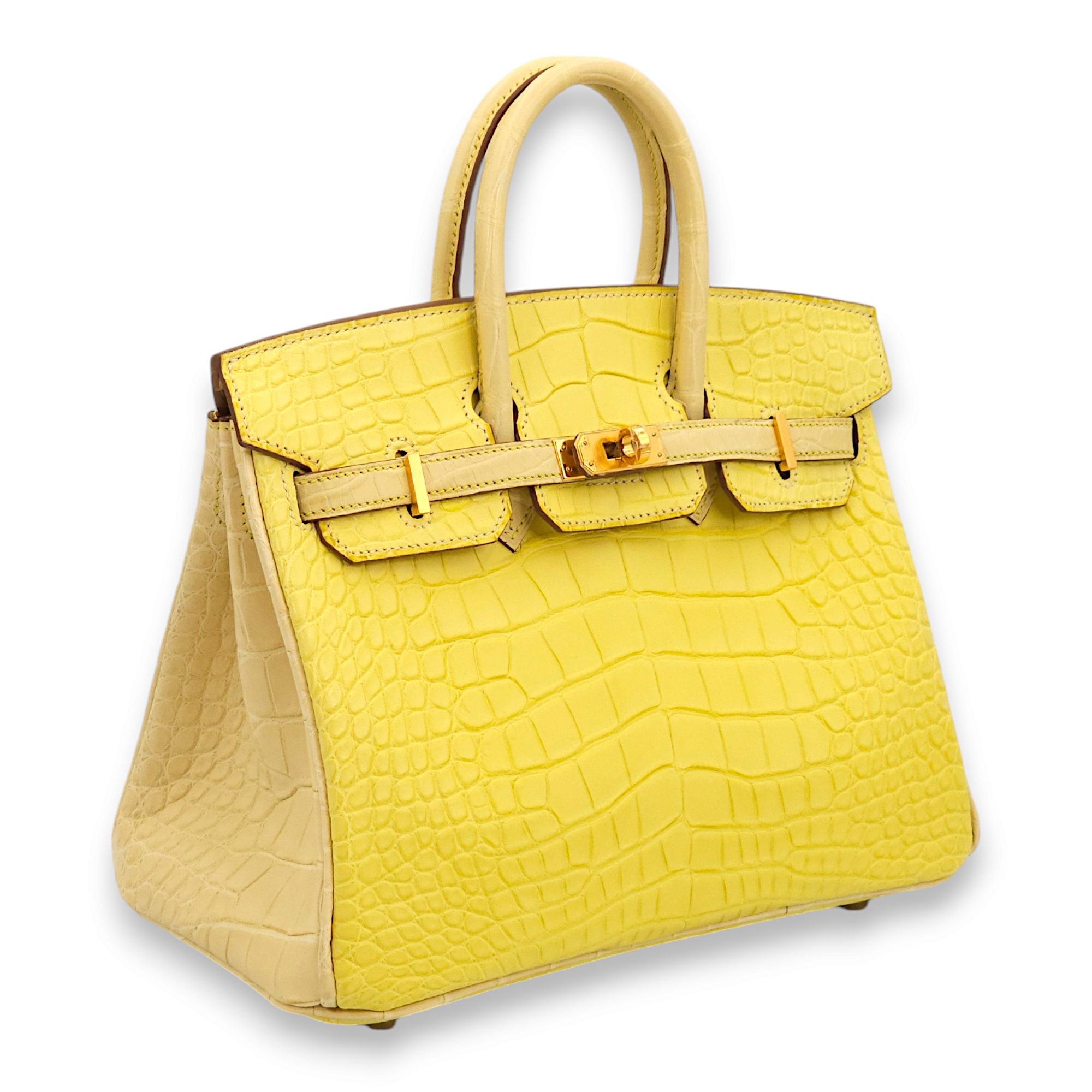 HSS Birkin 25 Jaune Bourgeon/Vanille in Matte Alligator, Gold hardware