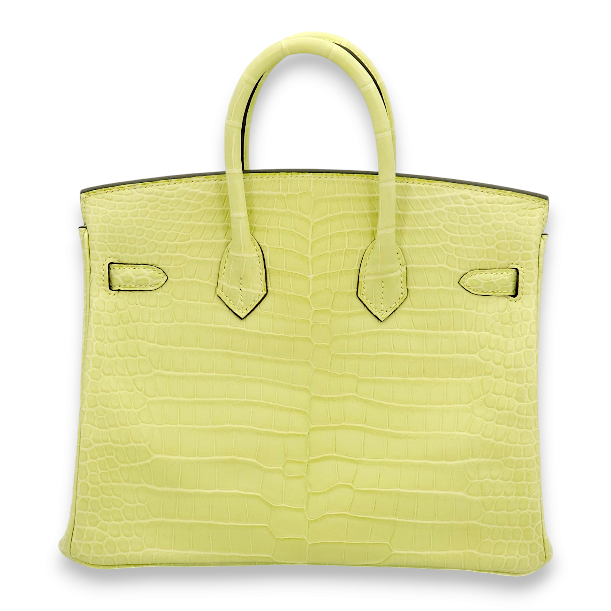 Birkin 25 Jaune Bourgeon in Matte Porosus, Palladium hardware