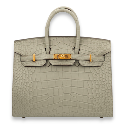 Sellier Birkin 25 Gris Ciment in Matte Alligator, Gold hardware