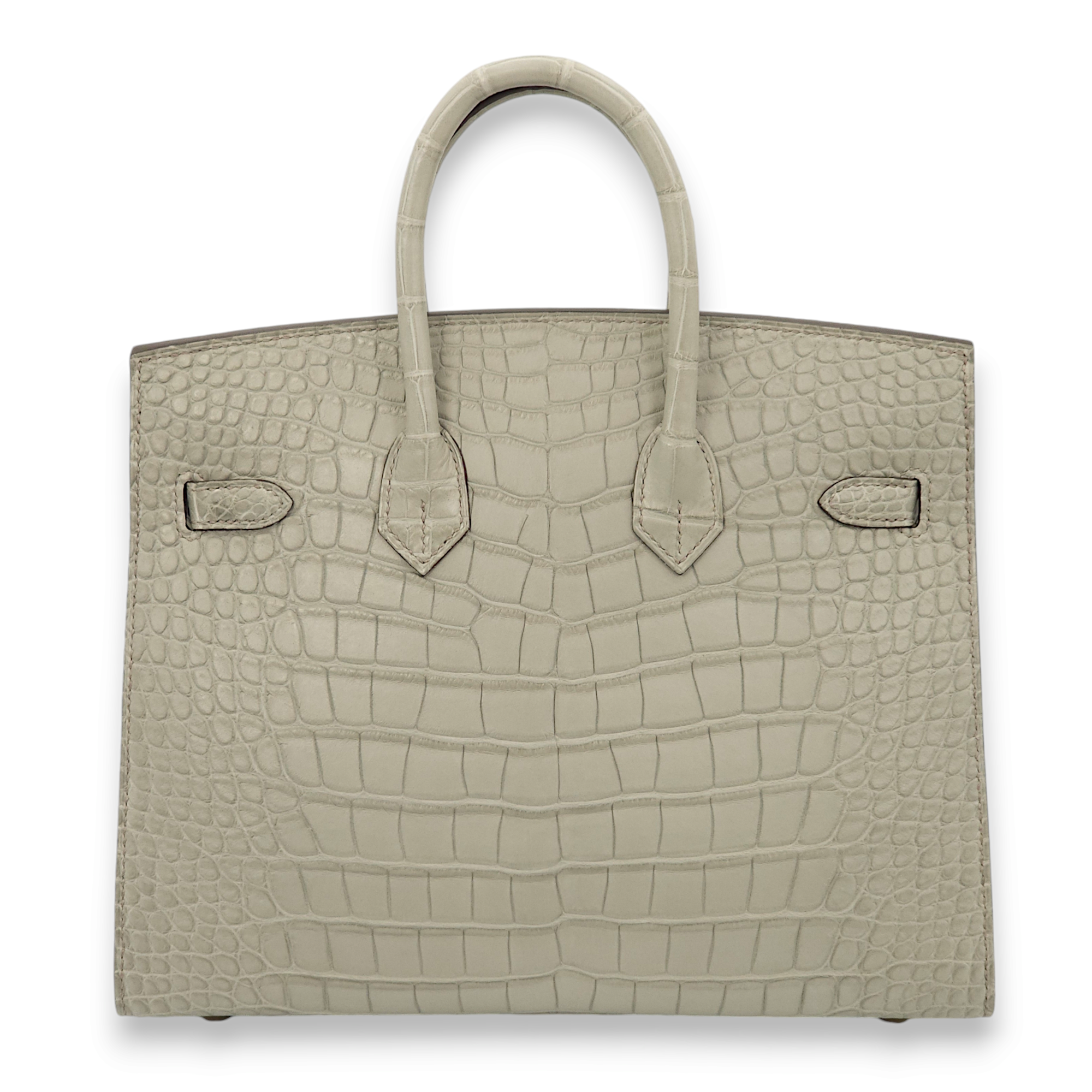 Sellier Birkin 25 Gris Ciment in Matte Alligator, Gold hardware