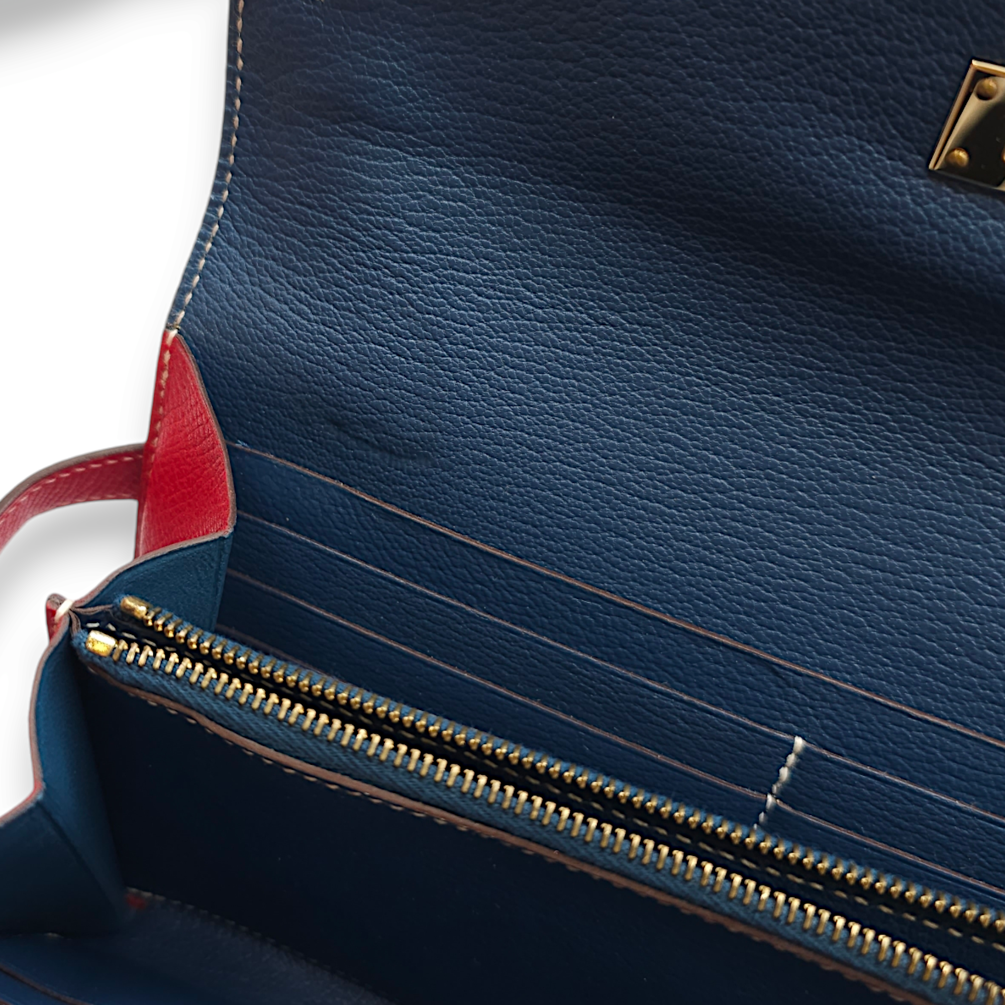 Kelly Rouge Casaque/Blue Thalassa Wallet in Epsom, Palladium hardware