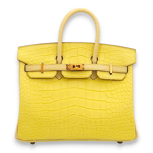 HSS Birkin 25 Jaune Bourgeon/Vanille in Matte Alligator, Gold hardware