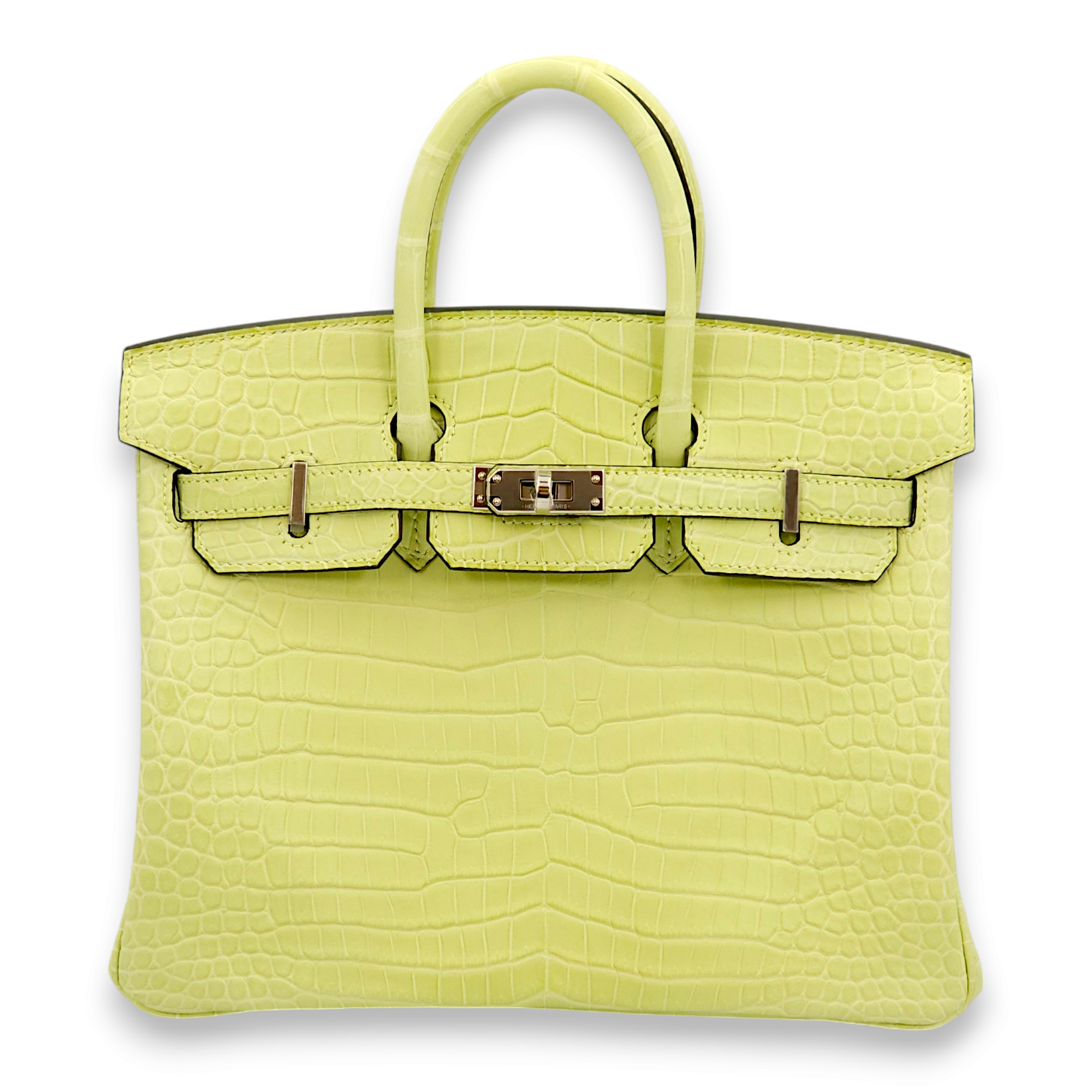 Birkin 25 Jaune Bourgeon in Matte Porosus, Palladium hardware