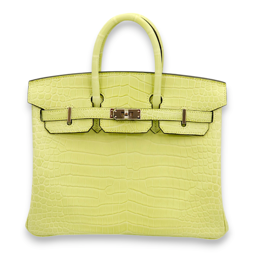 Birkin 25 Jaune Bourgeon in Matte Porosus, Palladium hardware