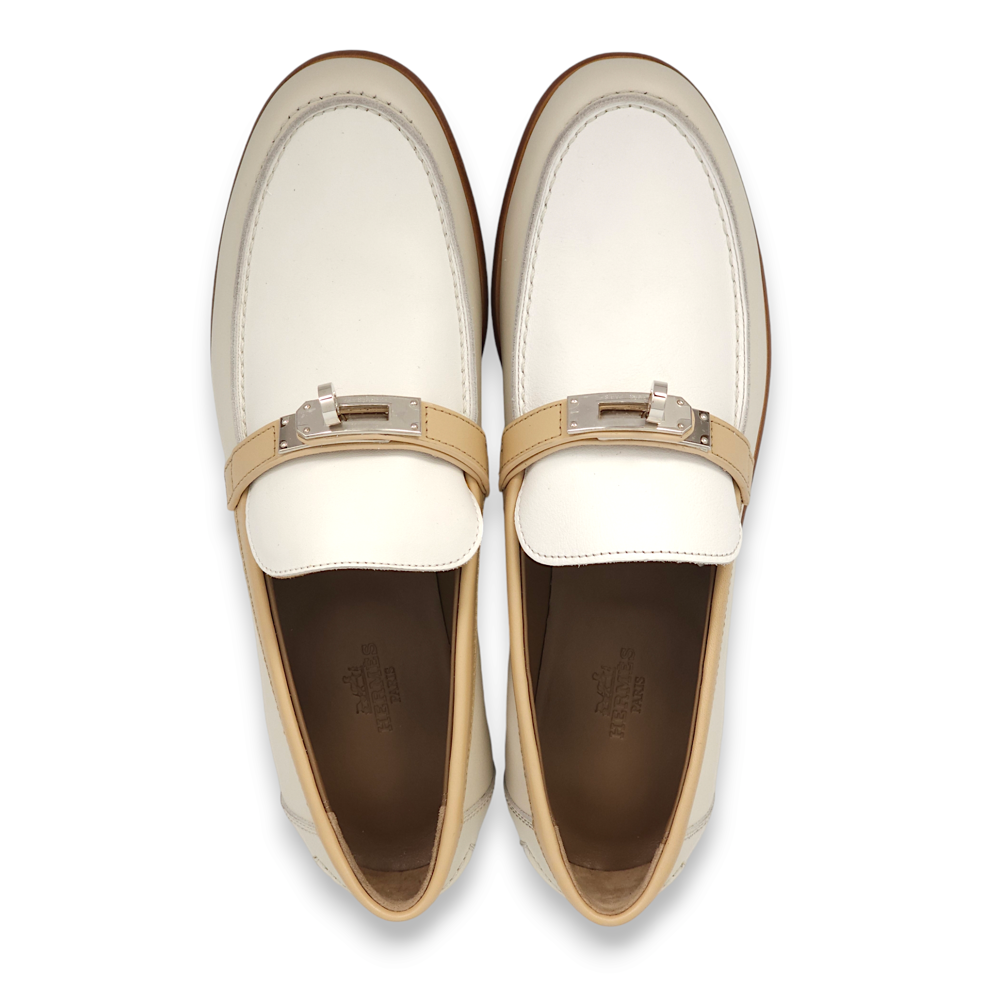 Destin 38.5 Beige/Blanc Loafers in Calfskin, Palladium hardware