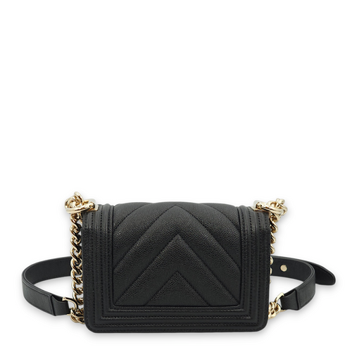 Le Boy Chevron Mini Black Shoulder Bag in Caviar Leather, Gold hardware