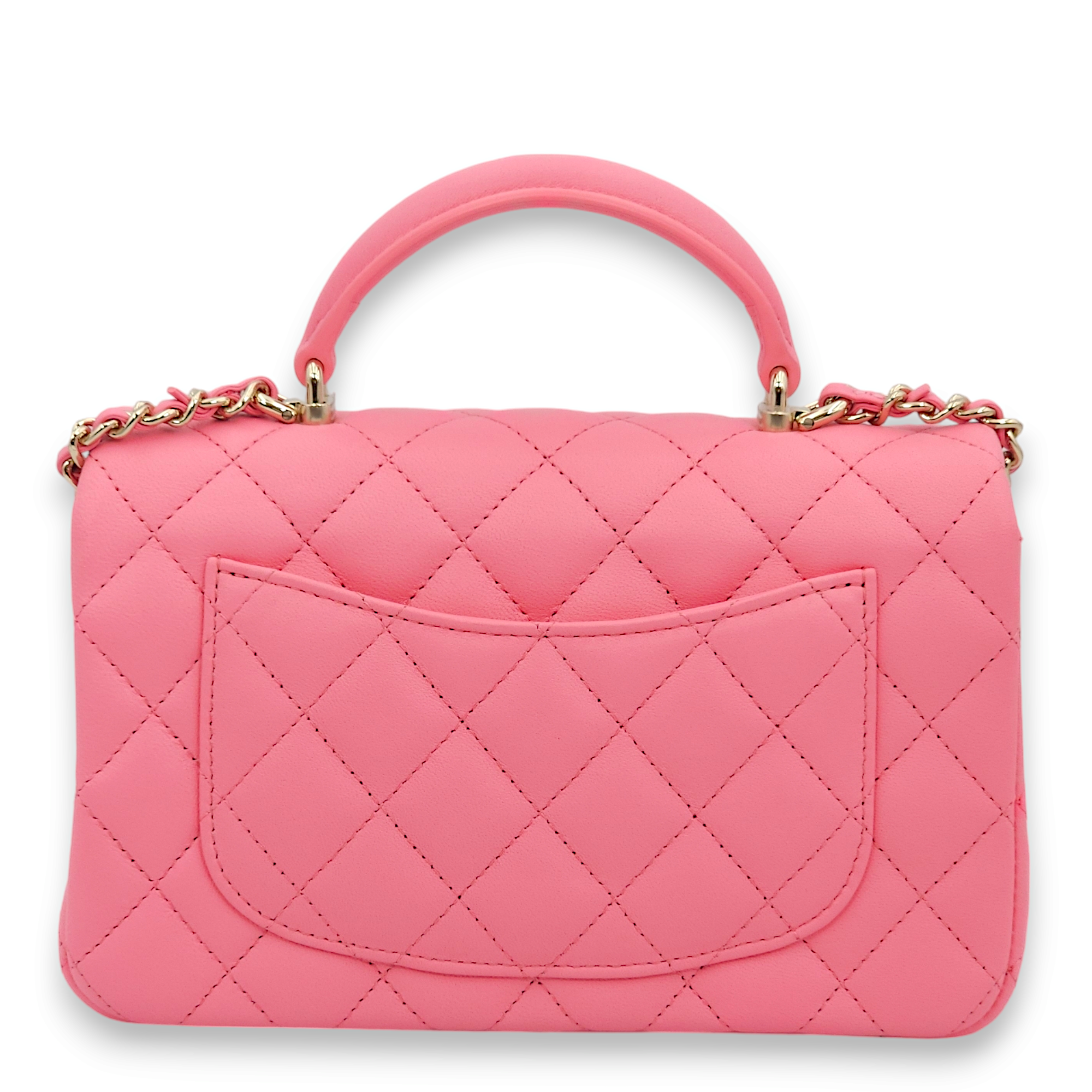 Rectangle (Quilted) Mini Pink Top Handle Bag in Lambskin, Gold hardware