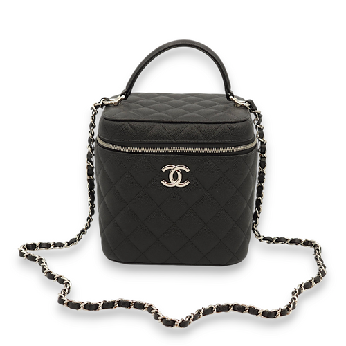 Quilted Black Vanity Bag in Caviar Leather, Palladium hardware