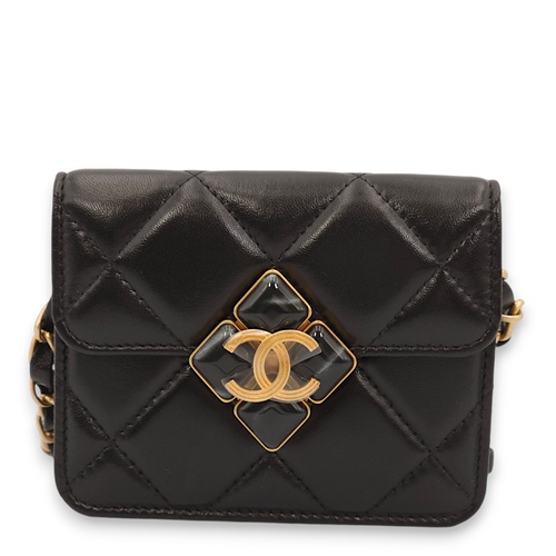 Diamond Clasp Black Crossbody Bag in Calfskin, Gold hardware