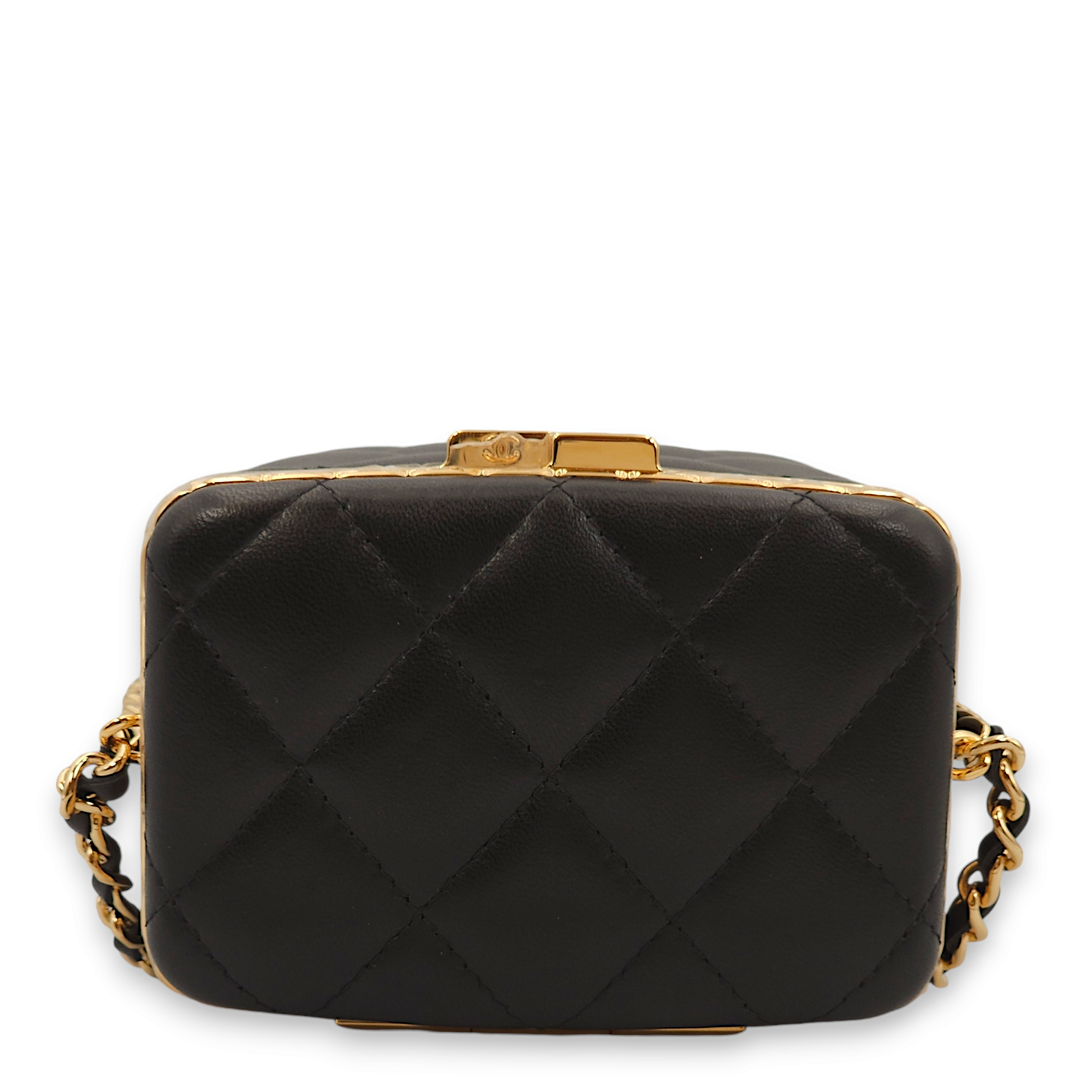 Quilted Mini Black Vanity Bag in Lambskin, Gold hardware