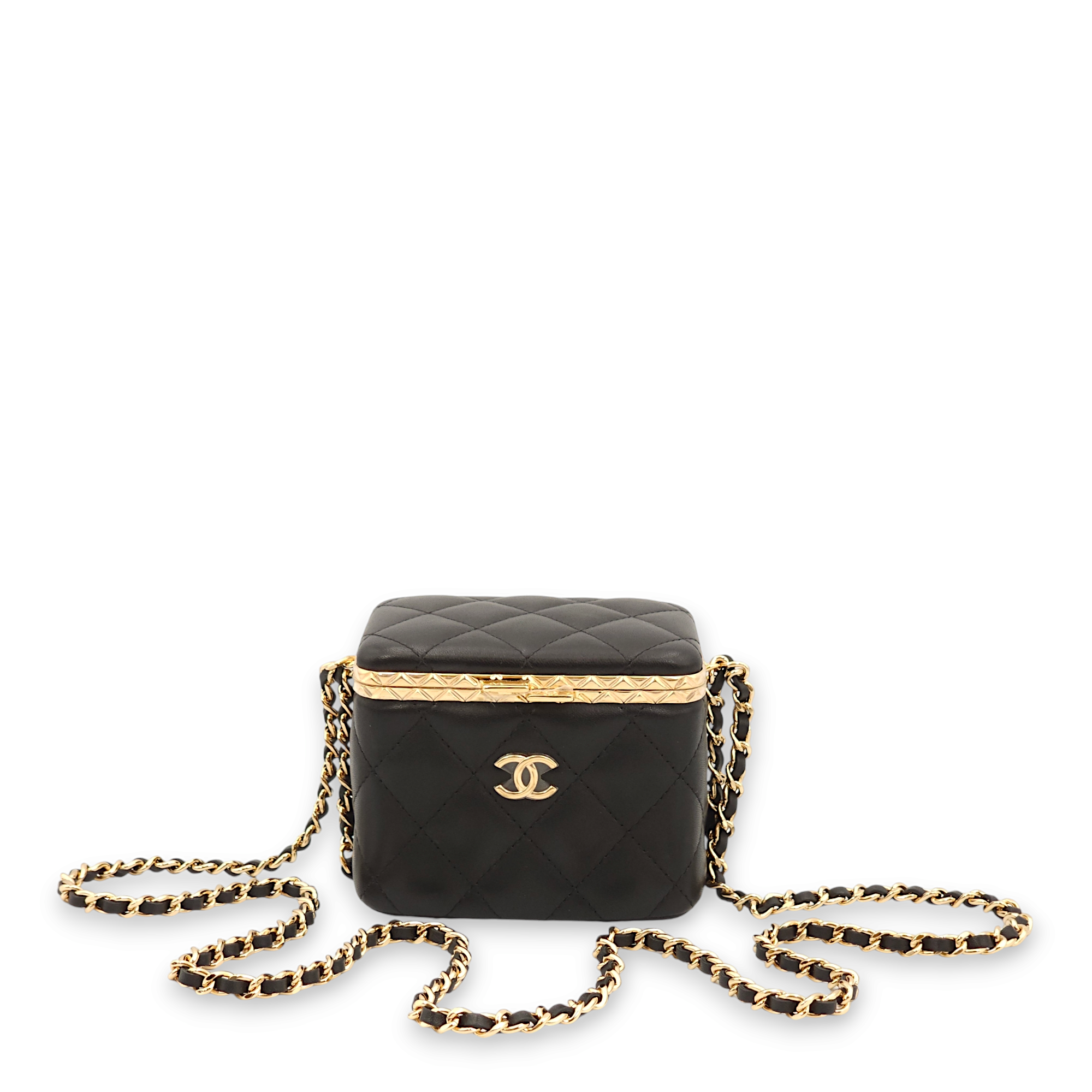 Quilted Mini Black Vanity Bag in Lambskin, Gold hardware