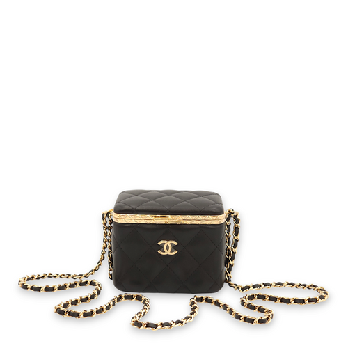 Quilted Mini Black Vanity Bag in Lambskin, Gold hardware