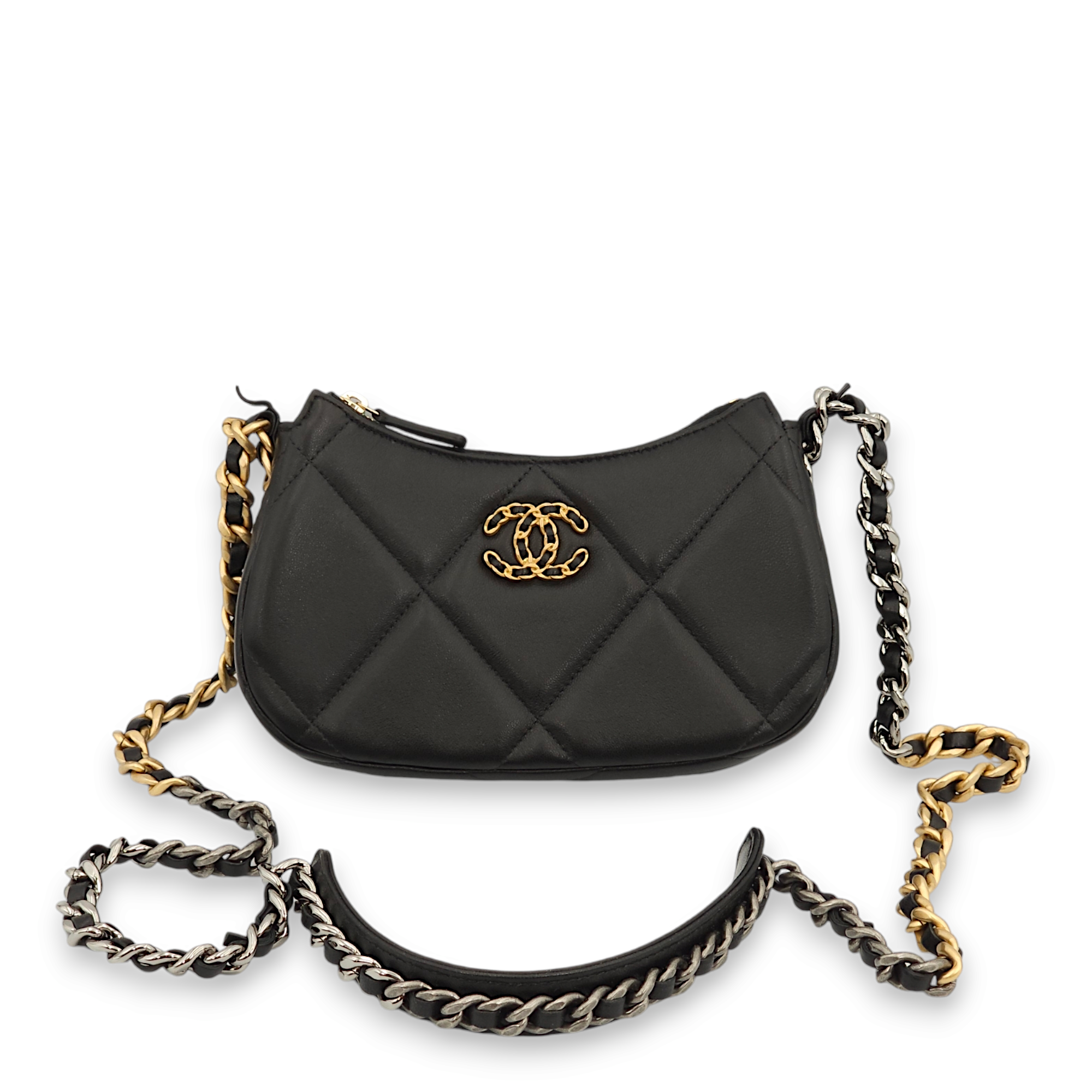 S19 Quilted Black Crossbody Bag in Lambskin