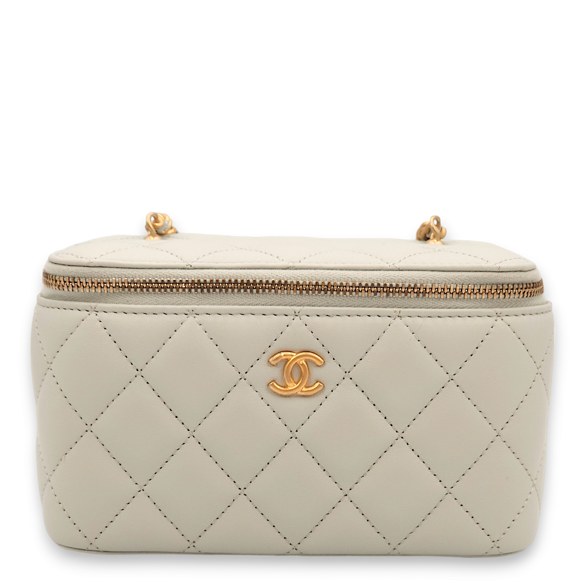 Pearl Crush (Rectangle) Mini Pastel Blue Vanity Bag in Lambskin, Gold hardware