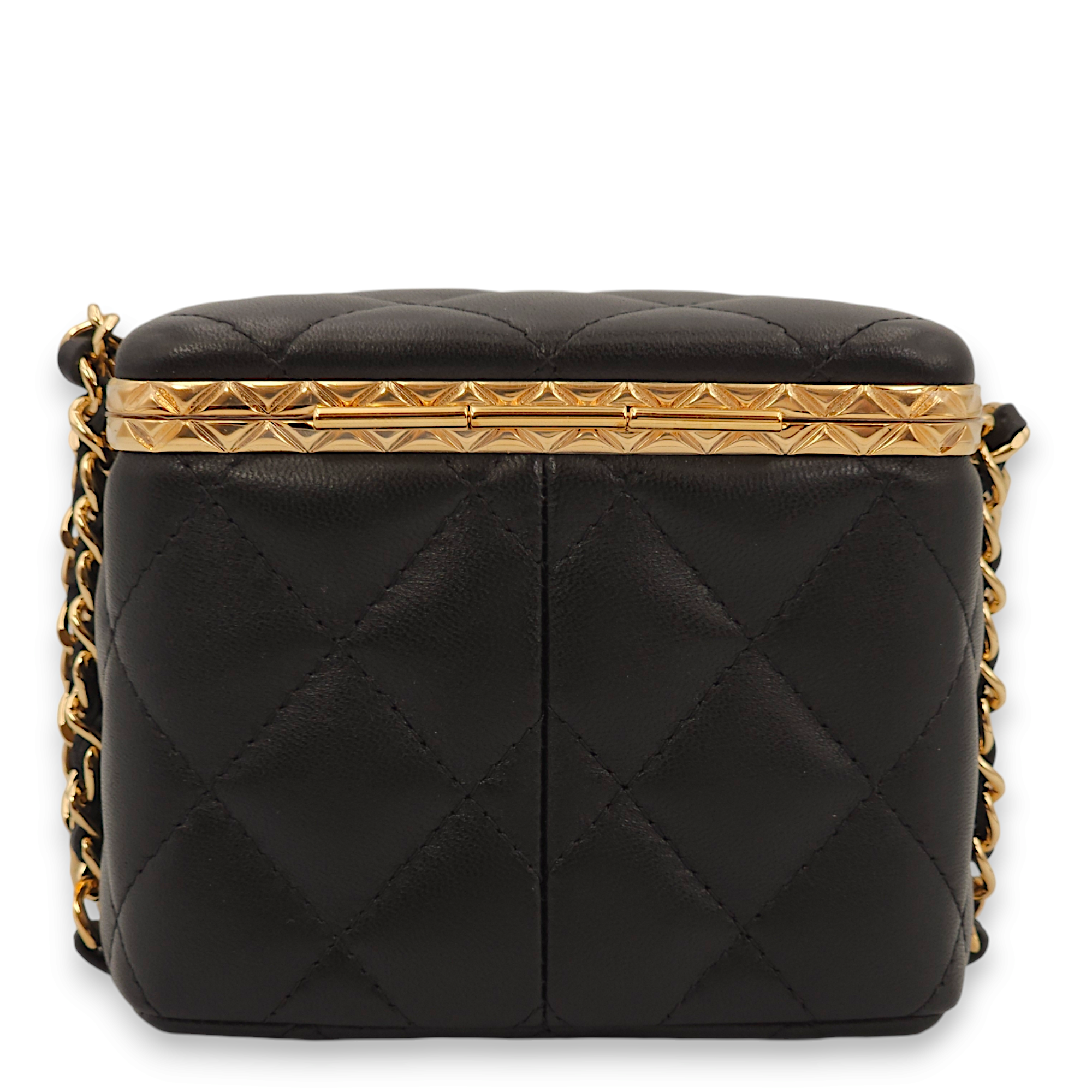 Quilted Mini Black Vanity Bag in Lambskin, Gold hardware