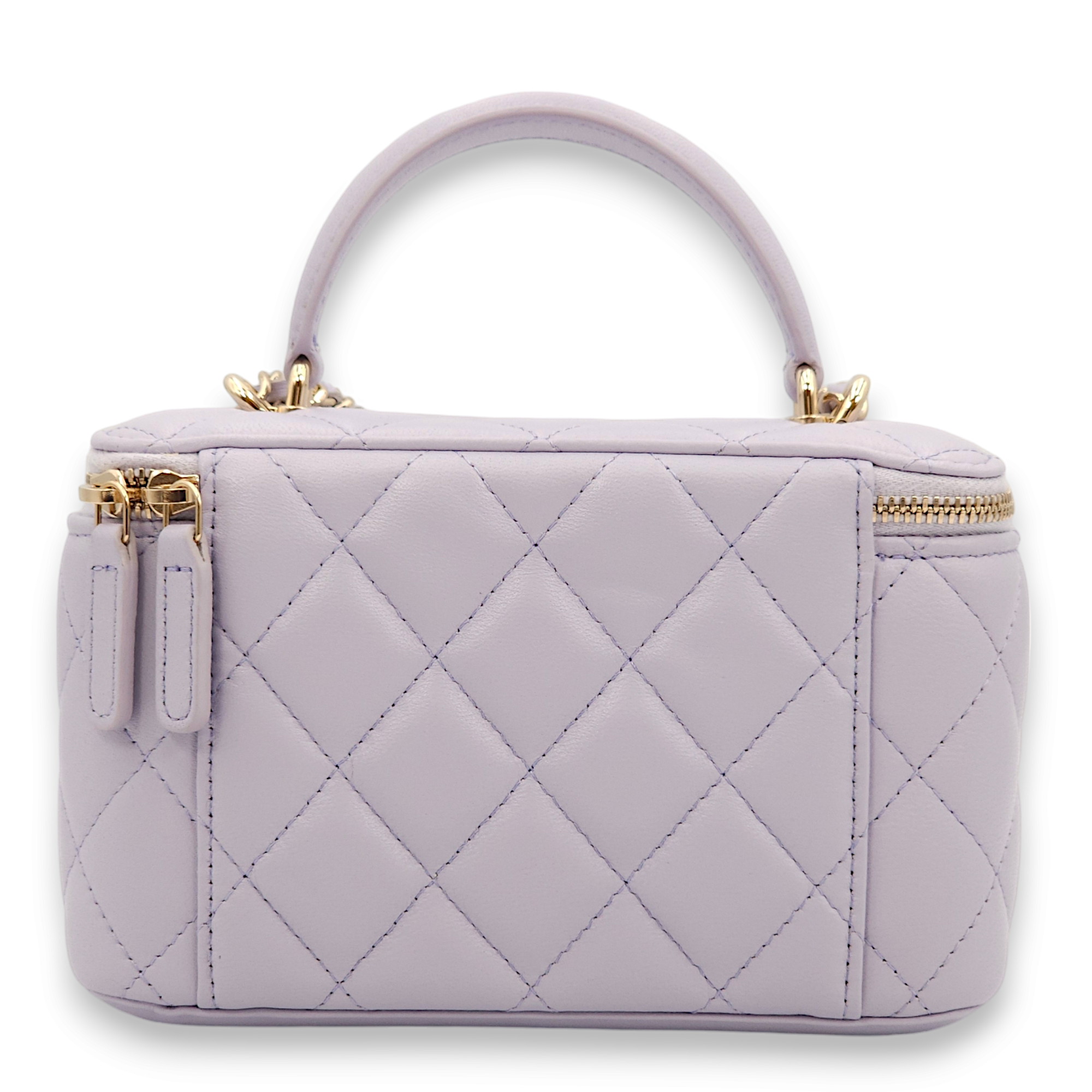 Quilted Vanity Mini Lilac Top Handle Bag in Lambskin, Gold hardware