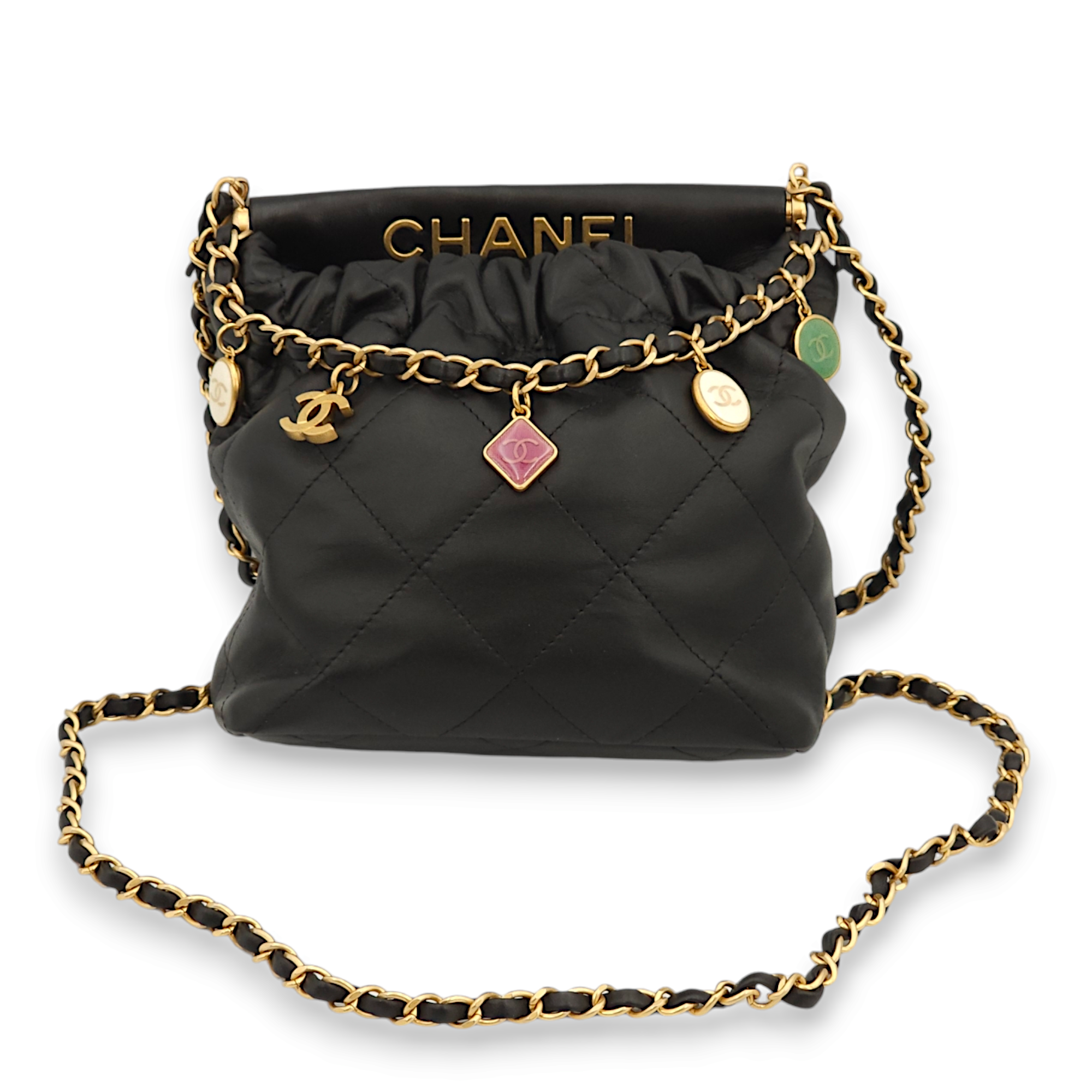 Charms Small Black Bucket Bag in Lambskin, Gold hardware