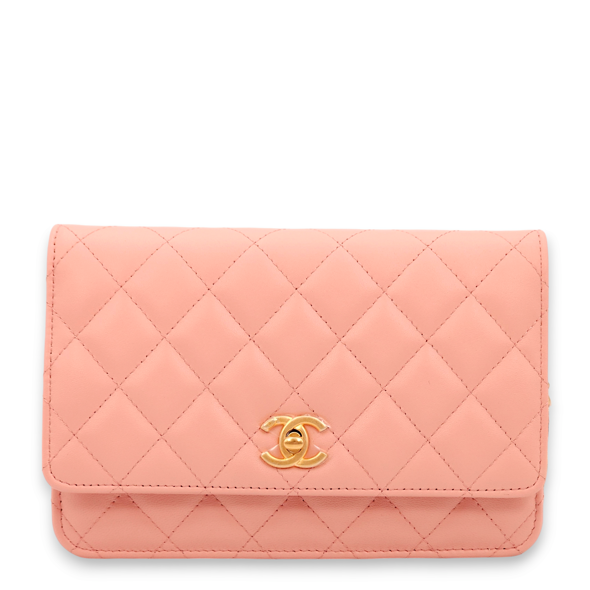 Pearl Crush Rose Pink Wallet On Chain in Lambskin, Gold hardware