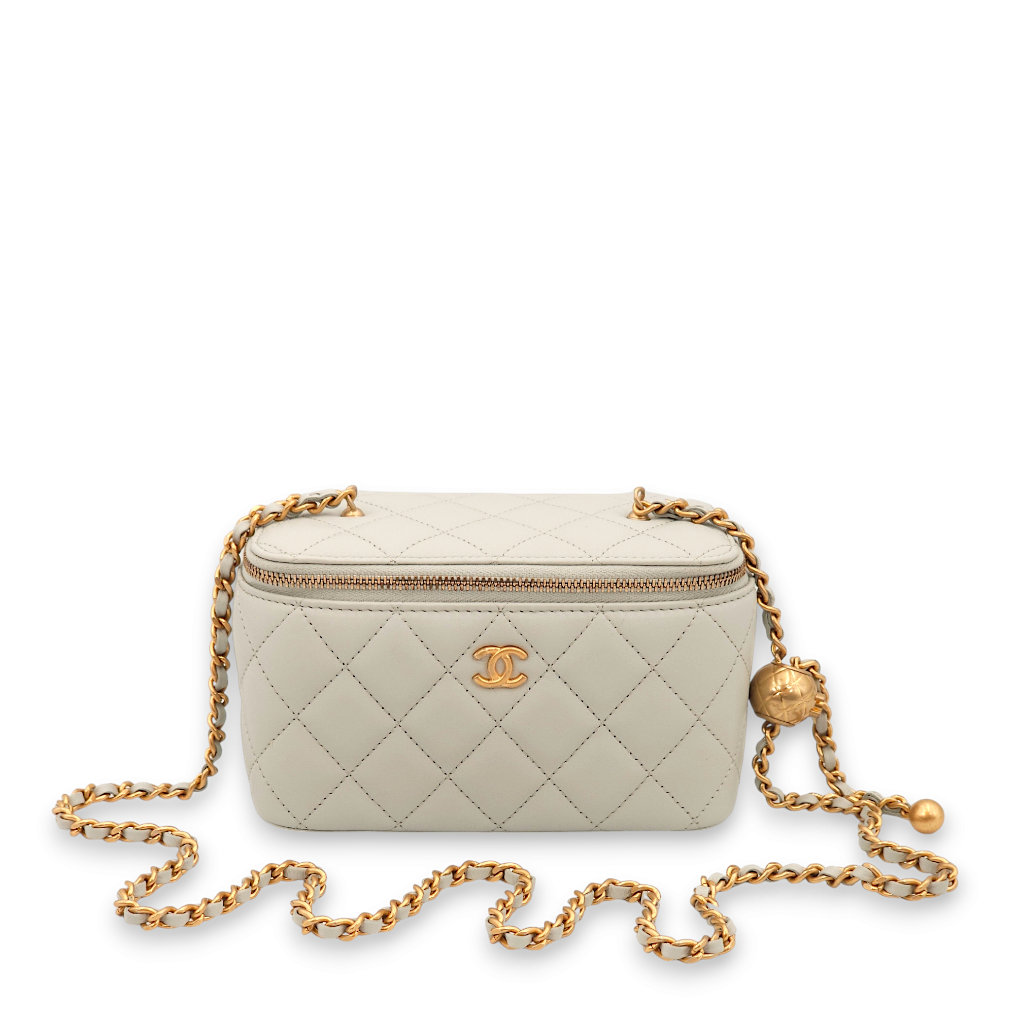 Pearl Crush (Rectangle) Mini Pastel Blue Vanity Bag in Lambskin, Gold hardware