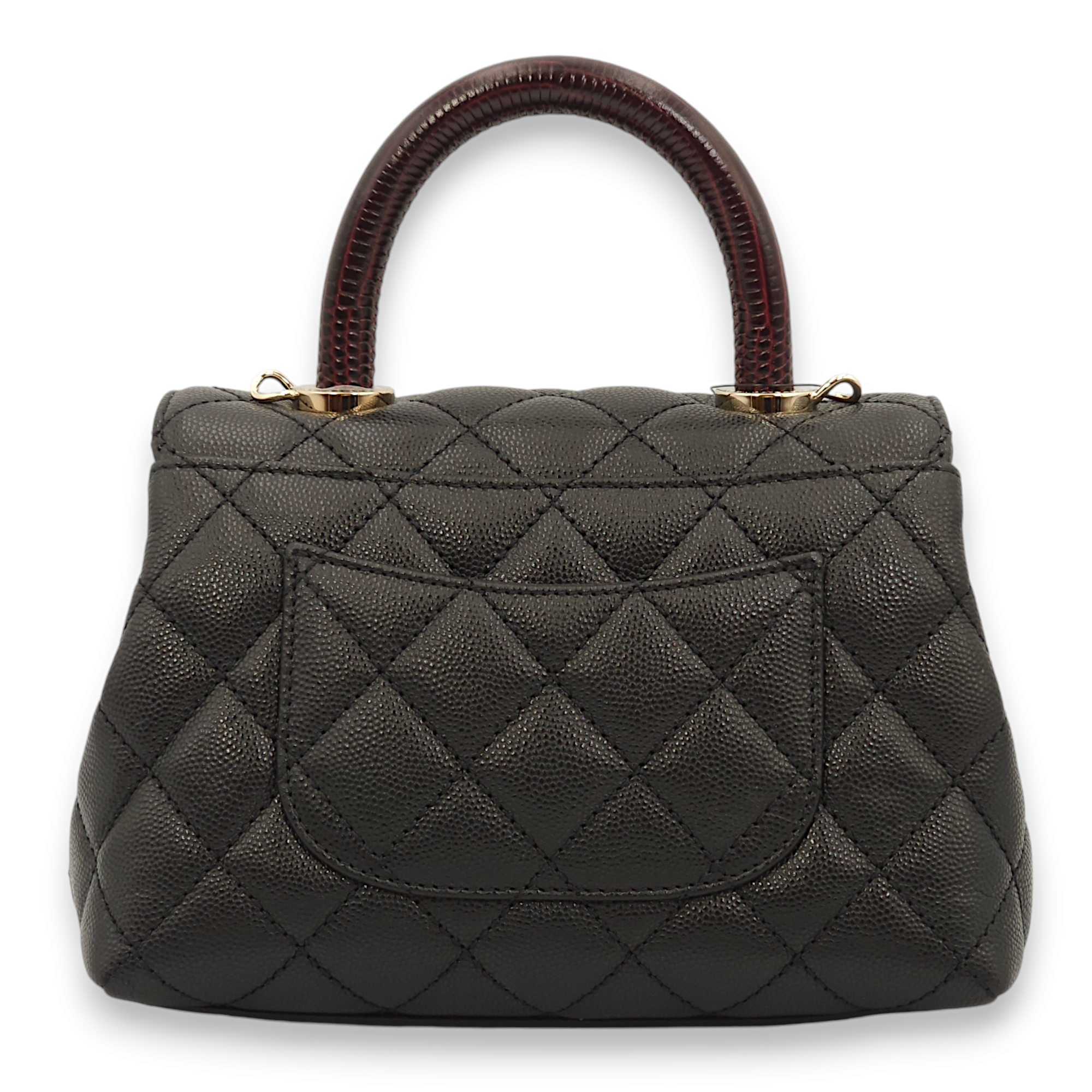 Quilted Coco Handle (19cm) Mini Black/Burgundy Handle Top Handle Bag in Caviar Leather, Gold hardware