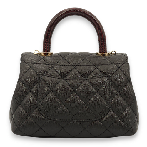 Quilted Coco Handle (19cm) Mini Black/Burgundy Handle Top Handle Bag in Caviar Leather, Gold hardware