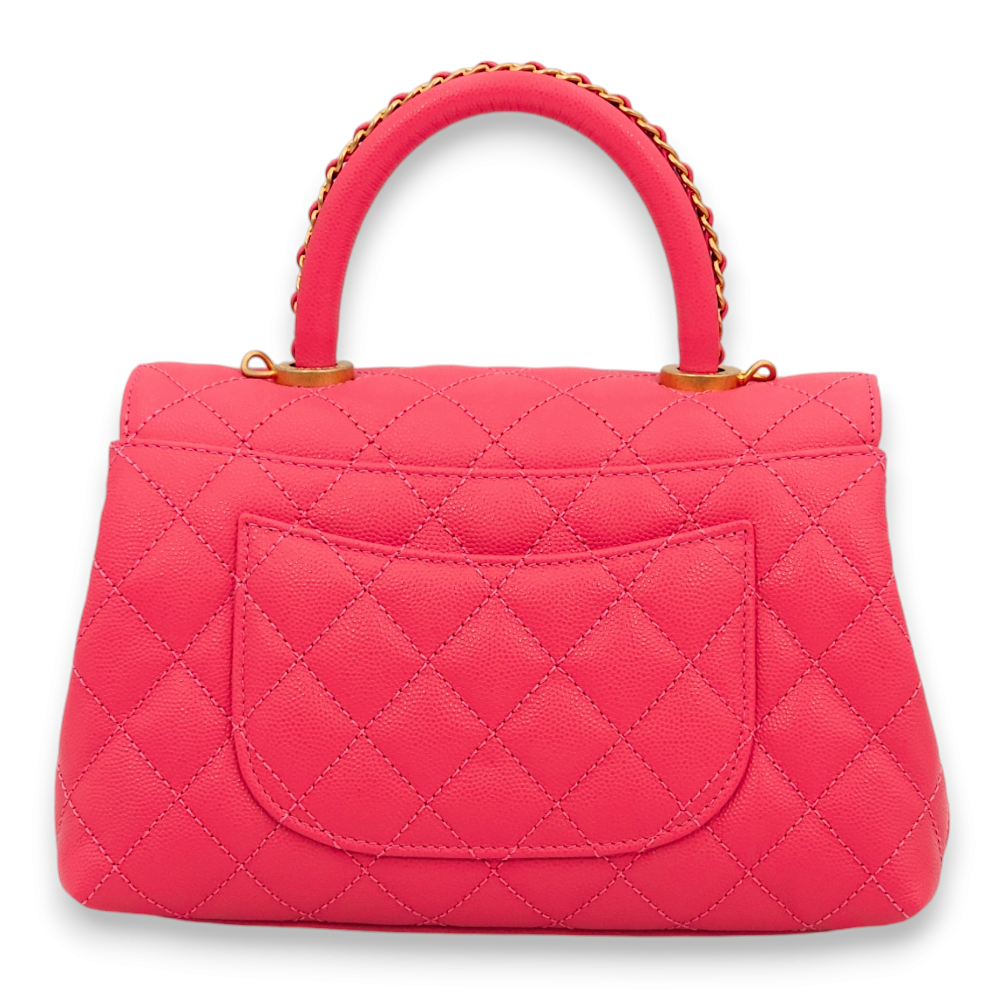 Quilted Coco Handle (Chained) Small Dark Pink Top Handle Bag in Caviar Leather, Gold hardware