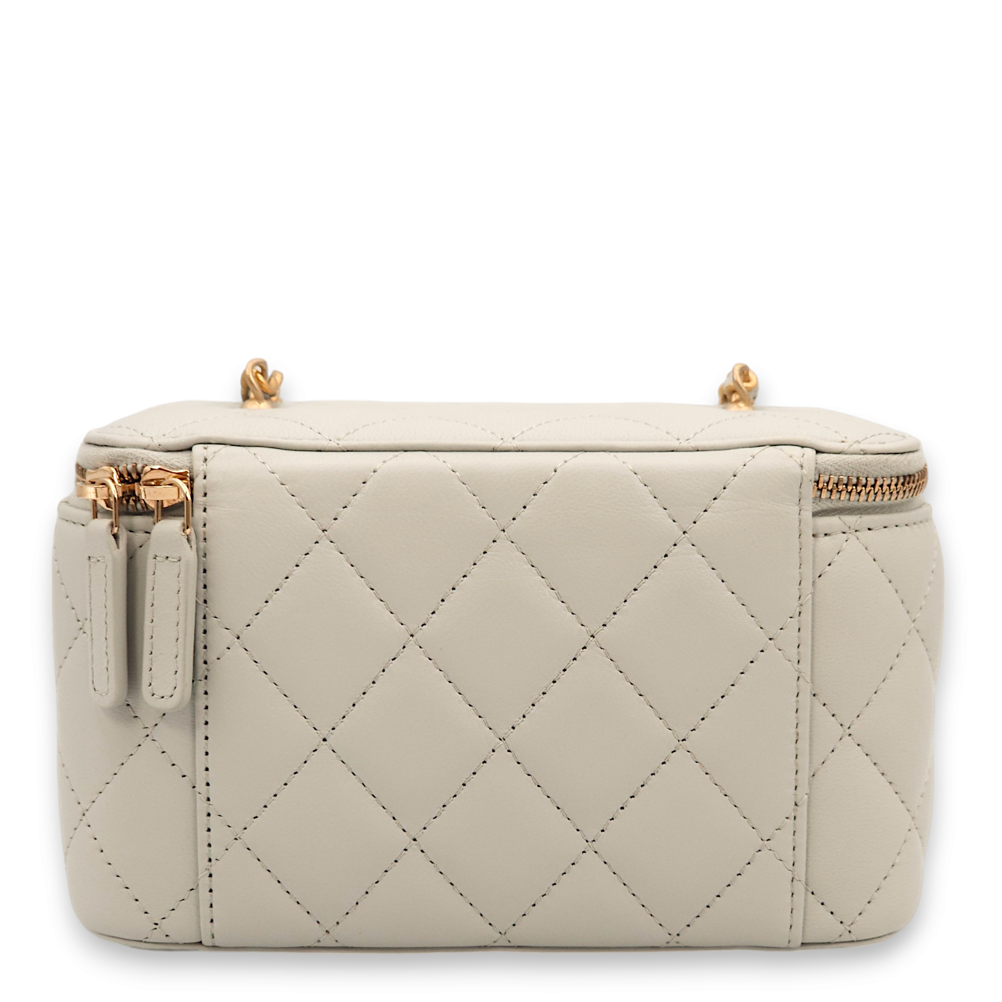 Pearl Crush (Rectangle) Mini Pastel Blue Vanity Bag in Lambskin, Gold hardware