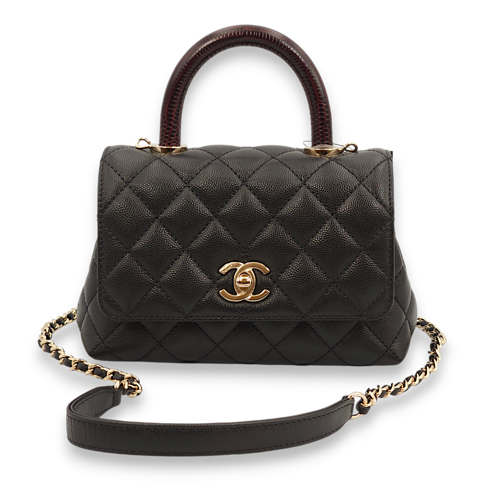 Quilted Coco Handle (19cm) Mini Black/Burgundy Handle Top Handle Bag in Caviar Leather Gold hardware C110560 3