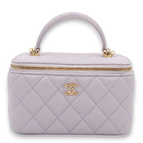 Quilted Vanity Mini Lilac Top Handle Bag in Lambskin, Gold hardware