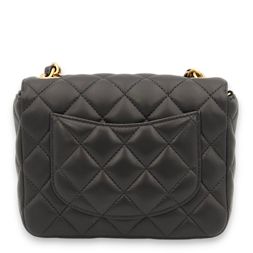 Seasonal Flap with Charms Strap Mini Black Crossbody Bag in Lambskin, Gold hardware