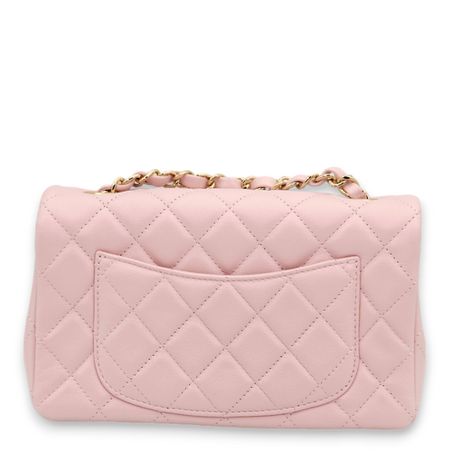 Classic Rectangle Mini Pearly Pink Shoulder Bag in Calfskin, Gold hardware