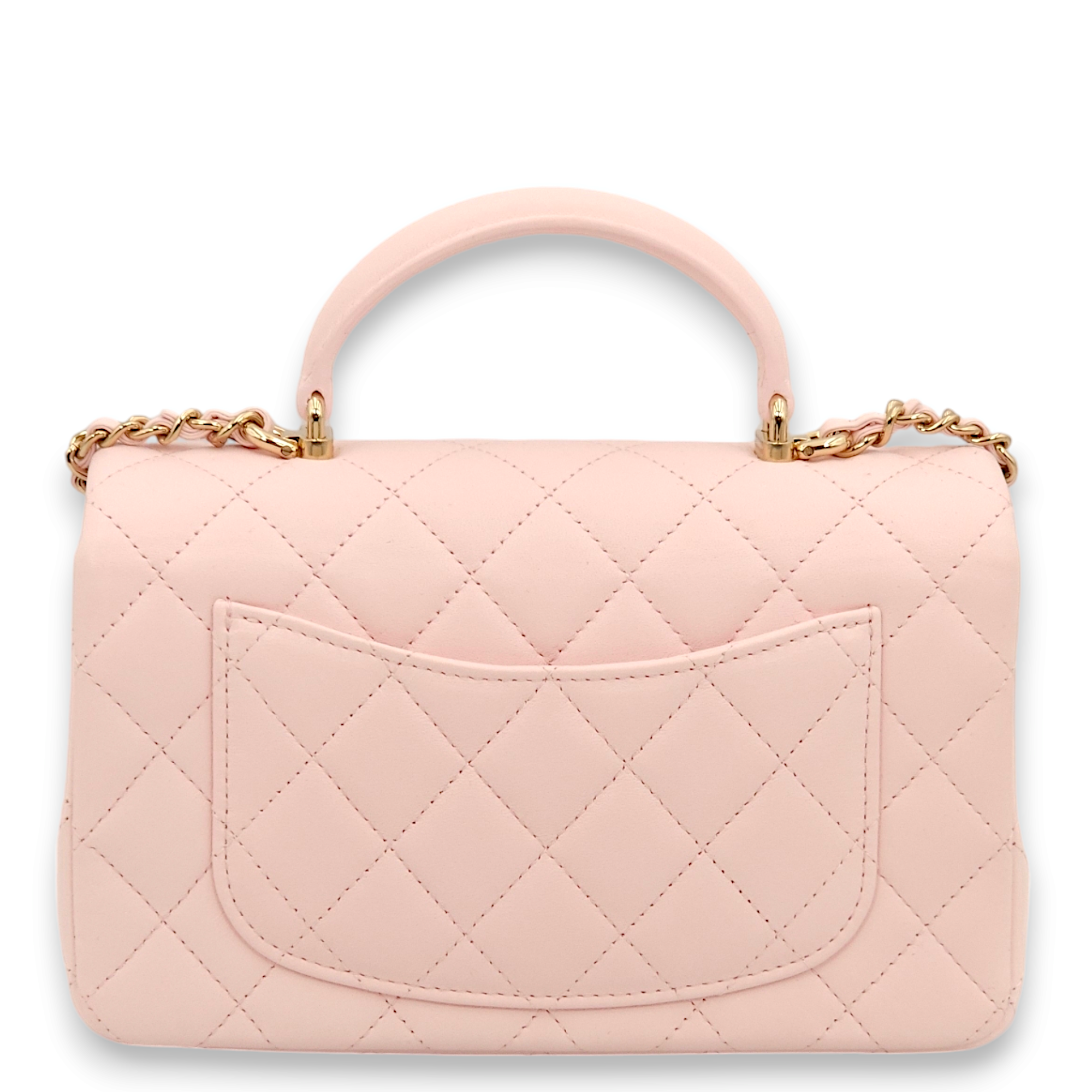 Classic Rectangle Mini Pastel pink Top Handle Bag in Lambskin, Gold hardware