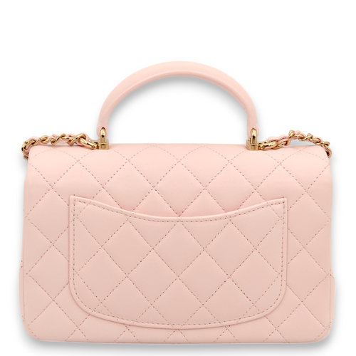 Classic Rectangle Mini Pastel pink Top Handle Bag in Lambskin, Gold hardware