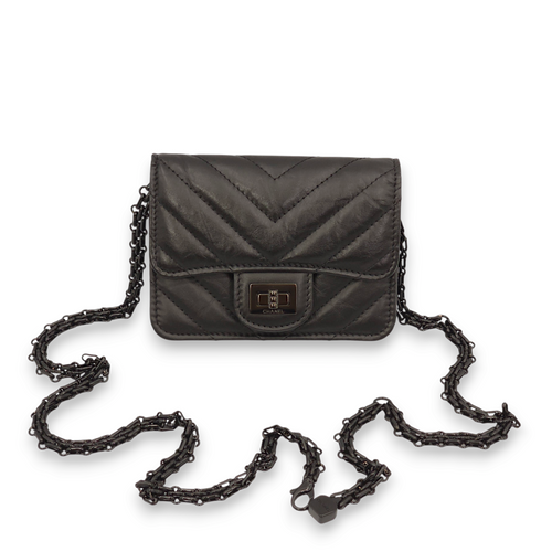 Reissue Chevron Black Belt Bag in Calfskin, SoBlack hardware