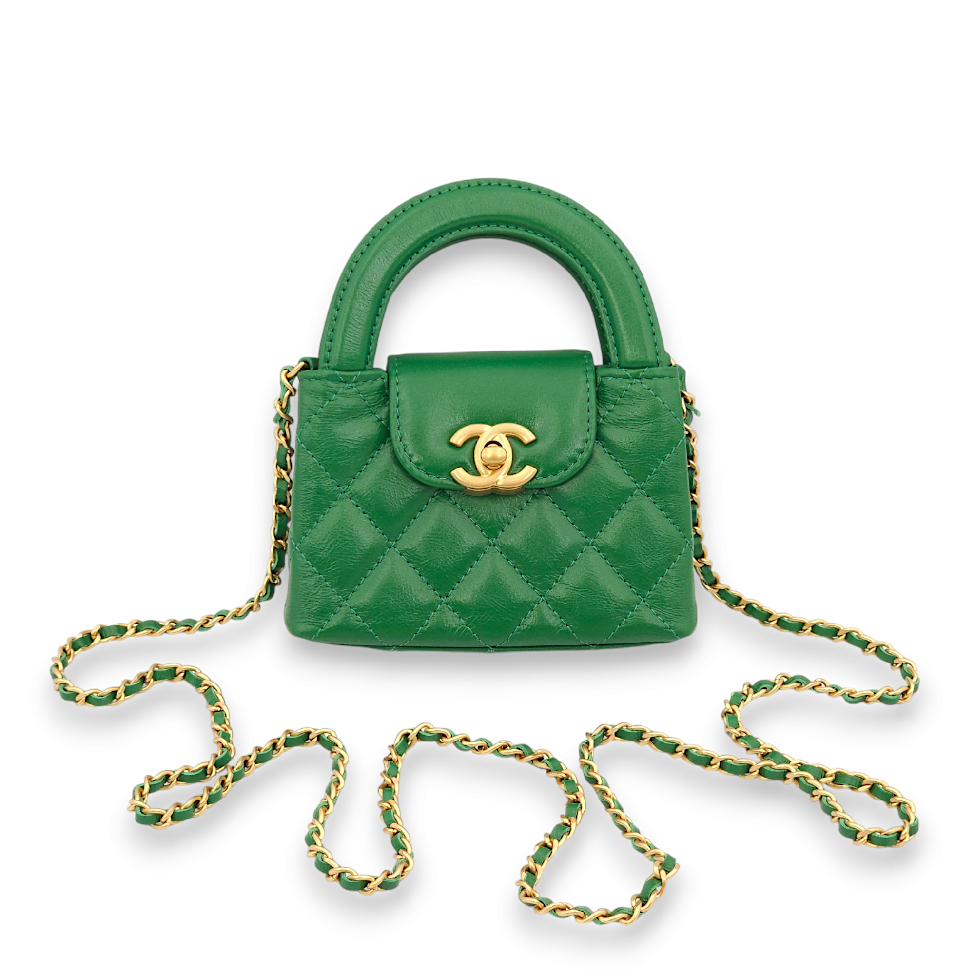 Kelly Green Shoulder Bag in Calfskin, Gold hardware