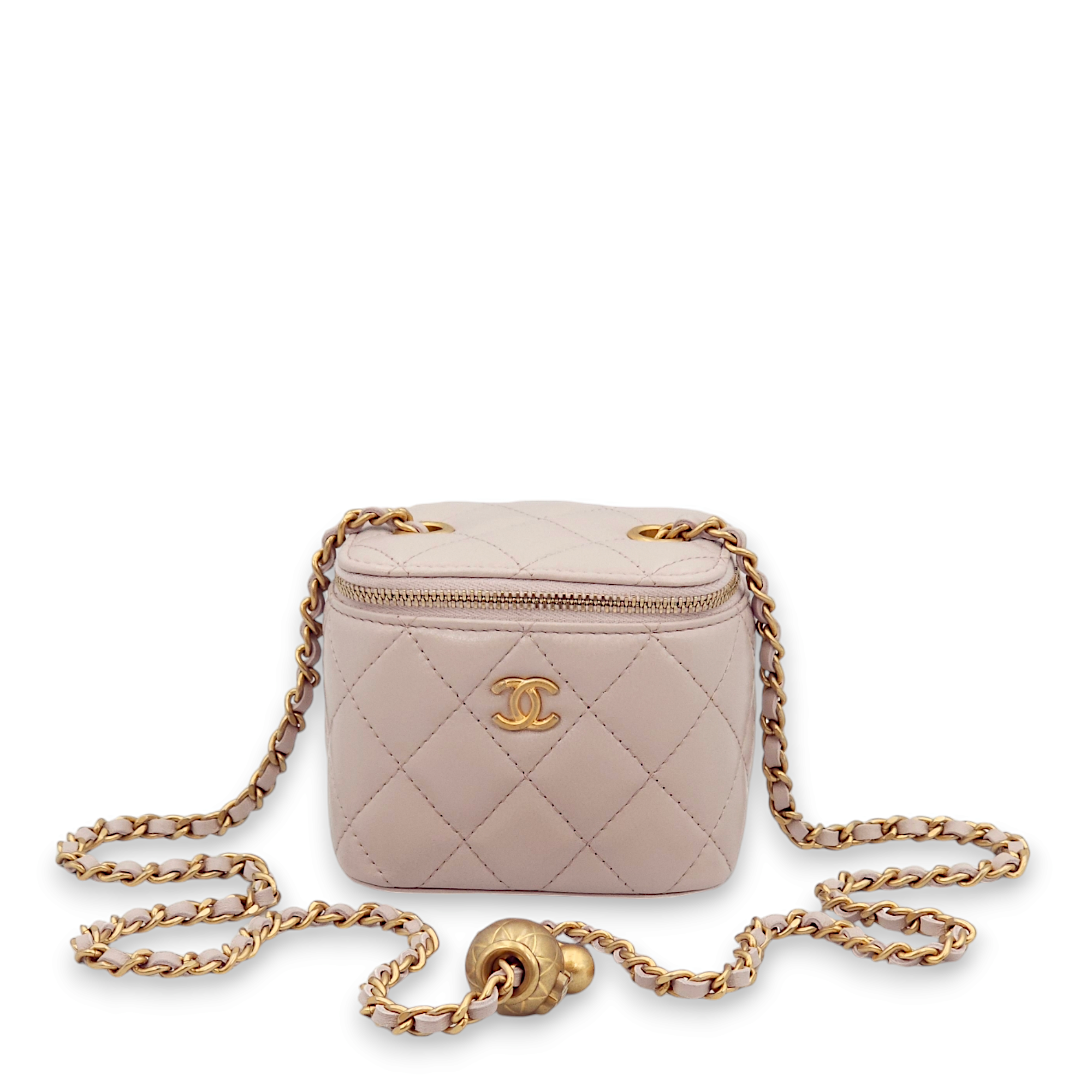 Pearl Crush Mini Lilac Vanity Bag in Lambskin, Gold hardware