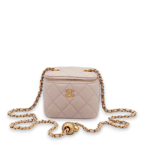 Pearl Crush Mini Lilac Vanity Bag in Lambskin, Gold hardware