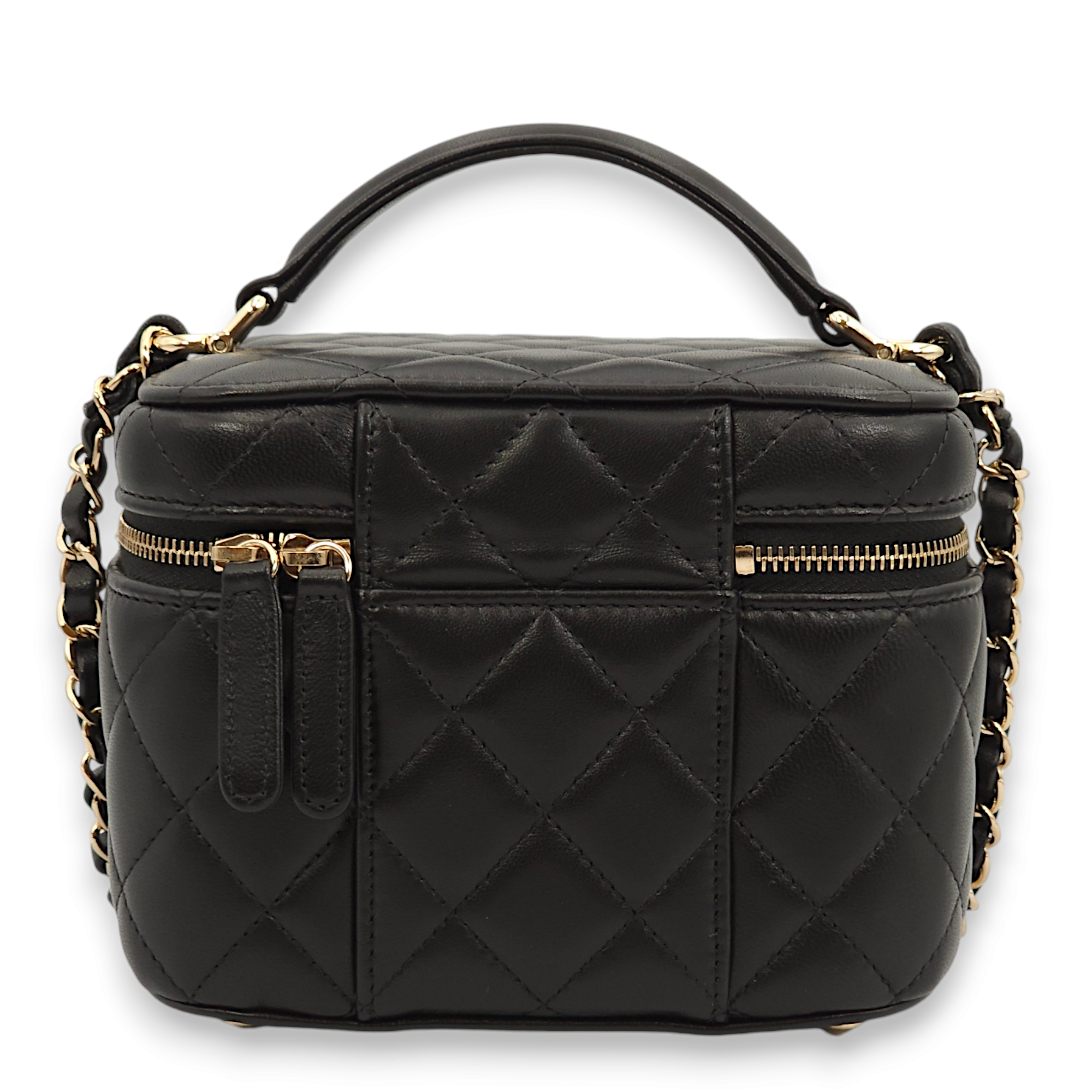 Quilted Black Vanity Bag in Lambskin, Gold hardware