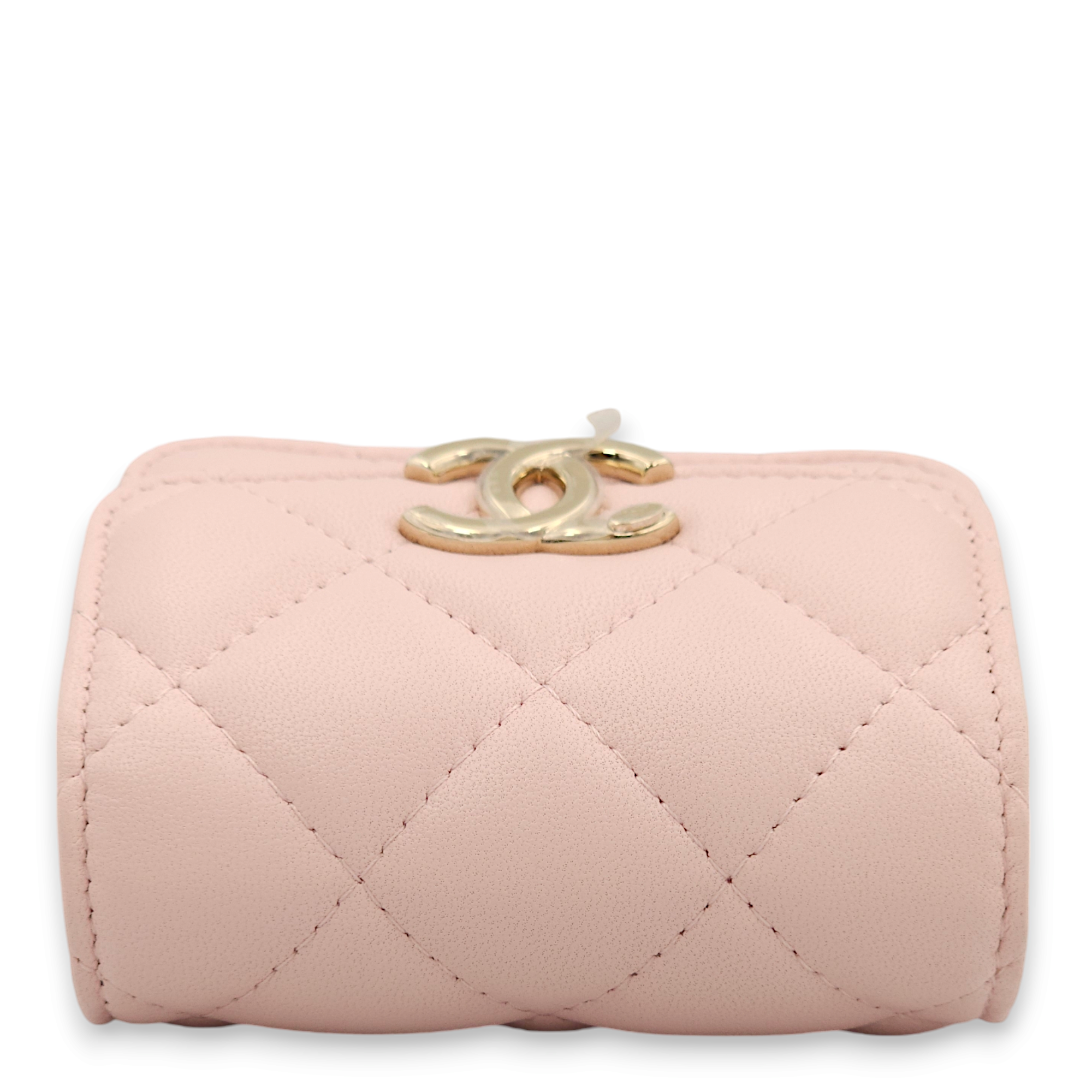 Quilted Loco Light pink/Pink enamel Wallet On Chain in Lambskin, Gold hardware