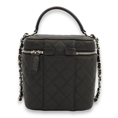 Quilted Black Vanity Bag in Caviar Leather, Palladium hardware