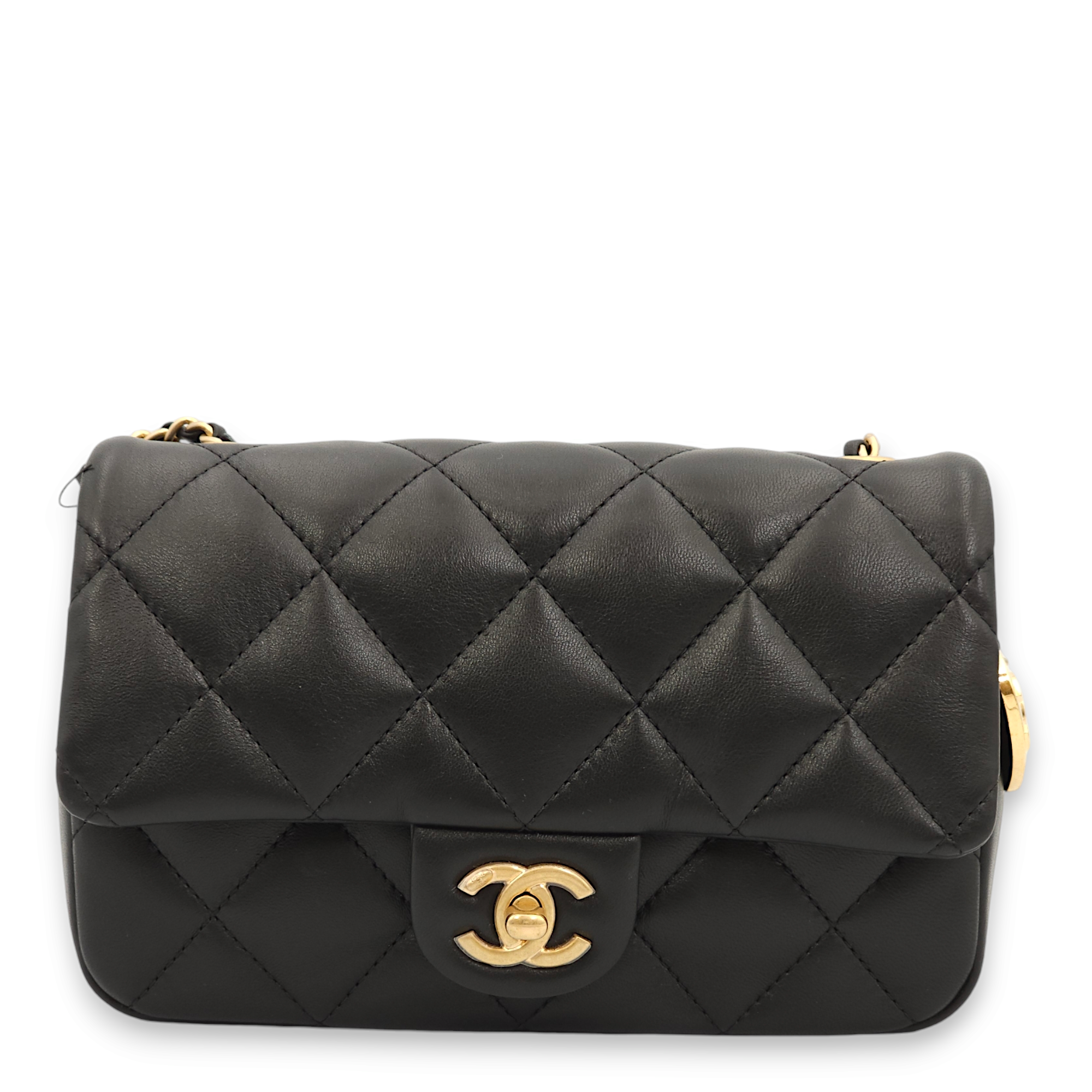 Chanel Seasonal Flap with Open Heart charms Black Shoulder Bag in Lambskin, Gold hardware