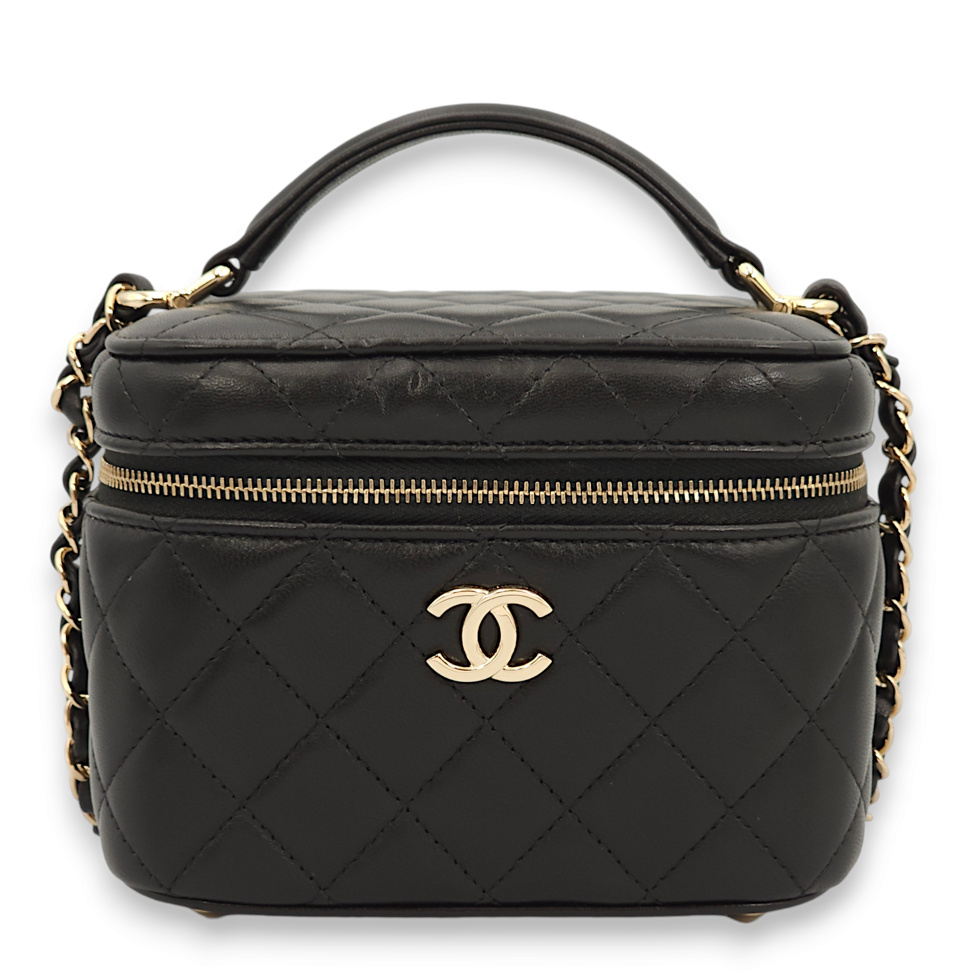 Quilted Black Vanity Bag in Lambskin, Gold hardware