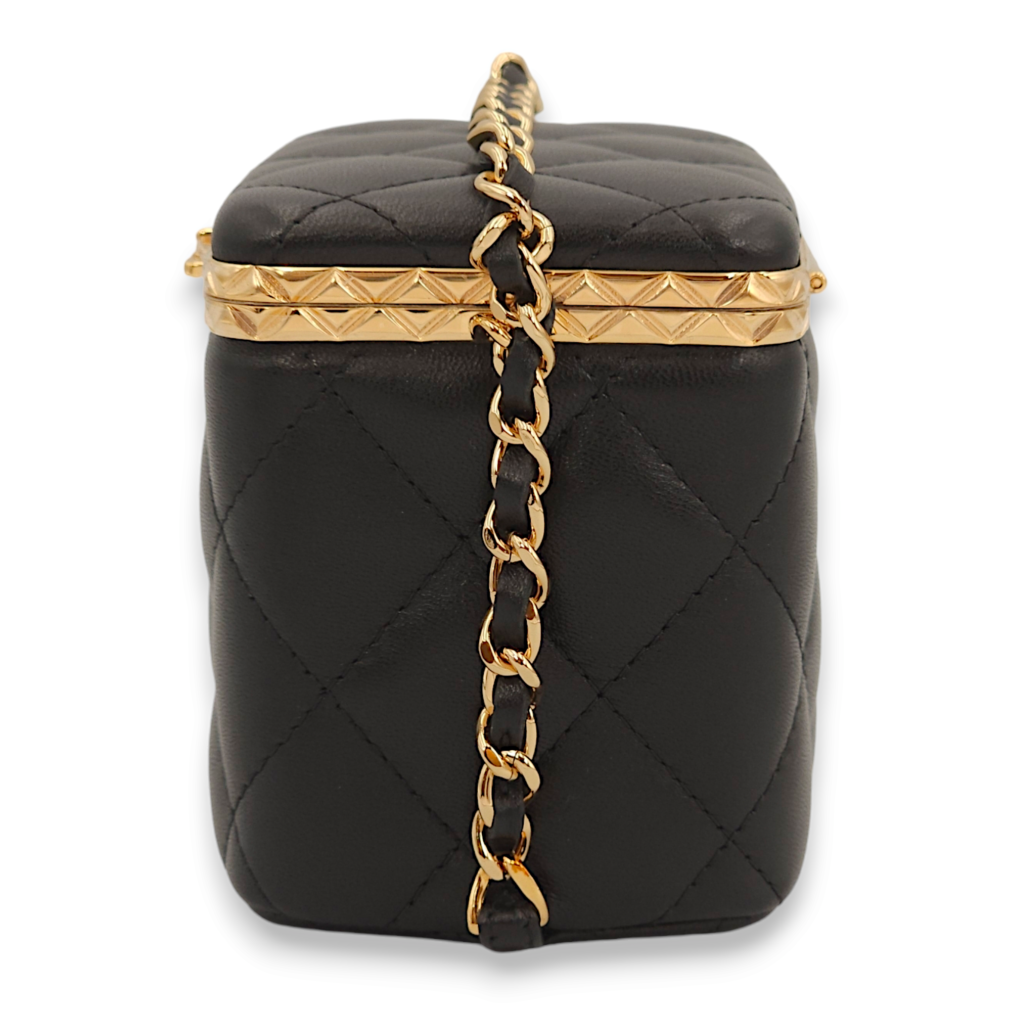 Quilted Mini Black Vanity Bag in Lambskin, Gold hardware